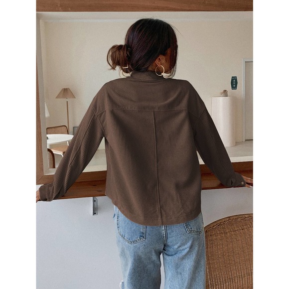 Flap Pocket Button Front Corduroy Jacket boyfriend shacket cream - Picture 11 of 13